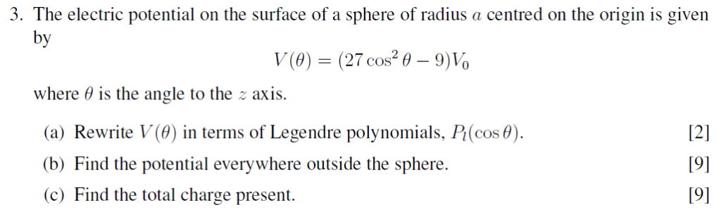 Solved 3. The electric potential on the surface of a sphere | Chegg.com