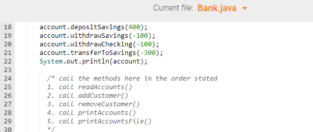 Solved Part 1 Implement a Java class named BankAccounts that | Chegg.com