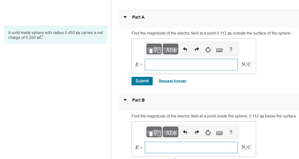 Solved A solid metal sphere with radius 0.450 m carries a