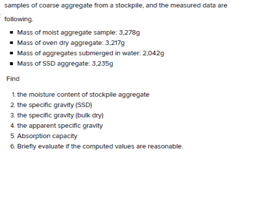 Solved samples of coarse aggregate from a stockpile, and the | Chegg.com