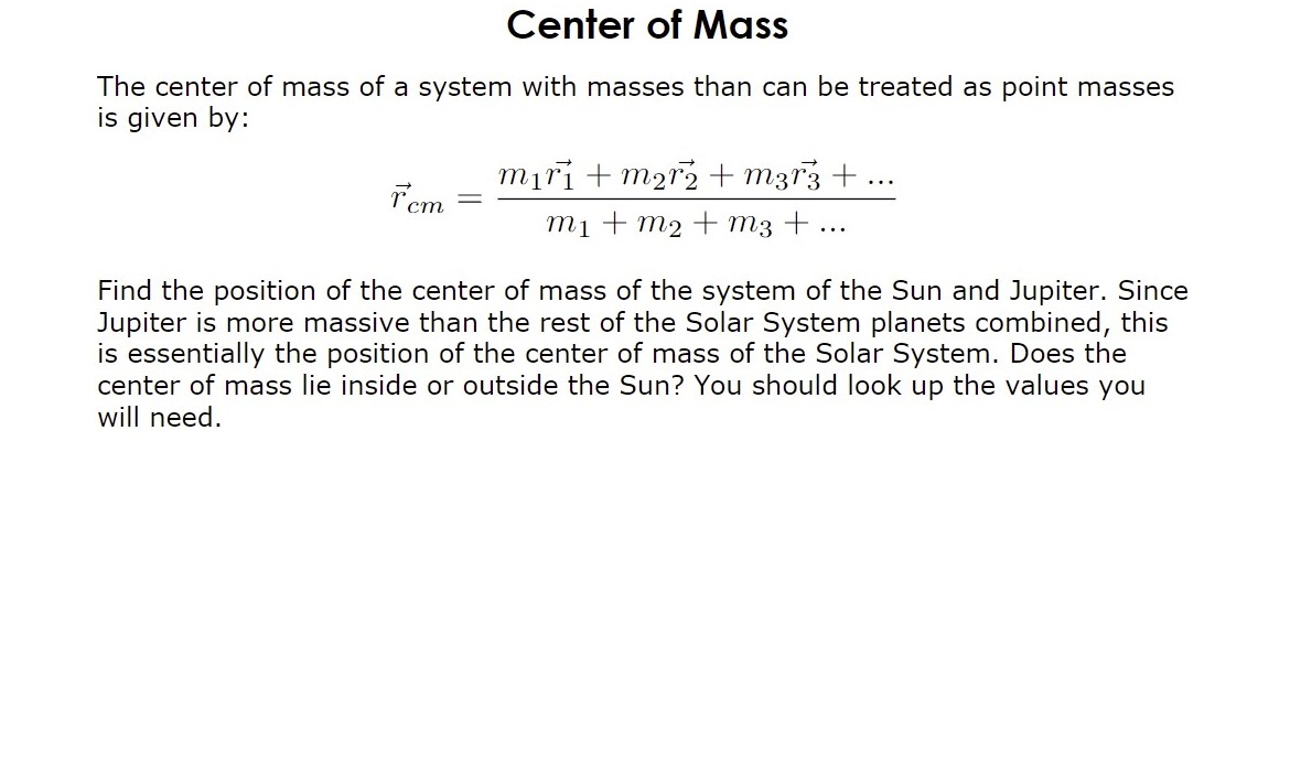 Solved Center of Mass The center of mass of a system with | Chegg.com