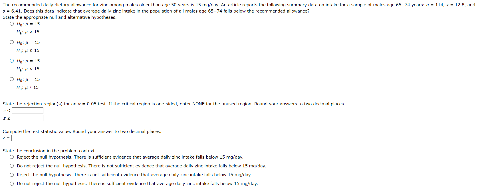 Solved The daily dietary allowance for zinc