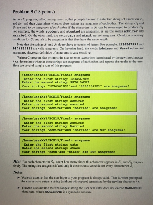 Solved Problem 5 (18 points) write a C program, called an | Chegg.com
