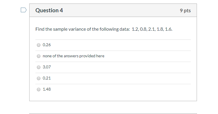 Solved Question 4 9 pts Find the sample variance of the | Chegg.com