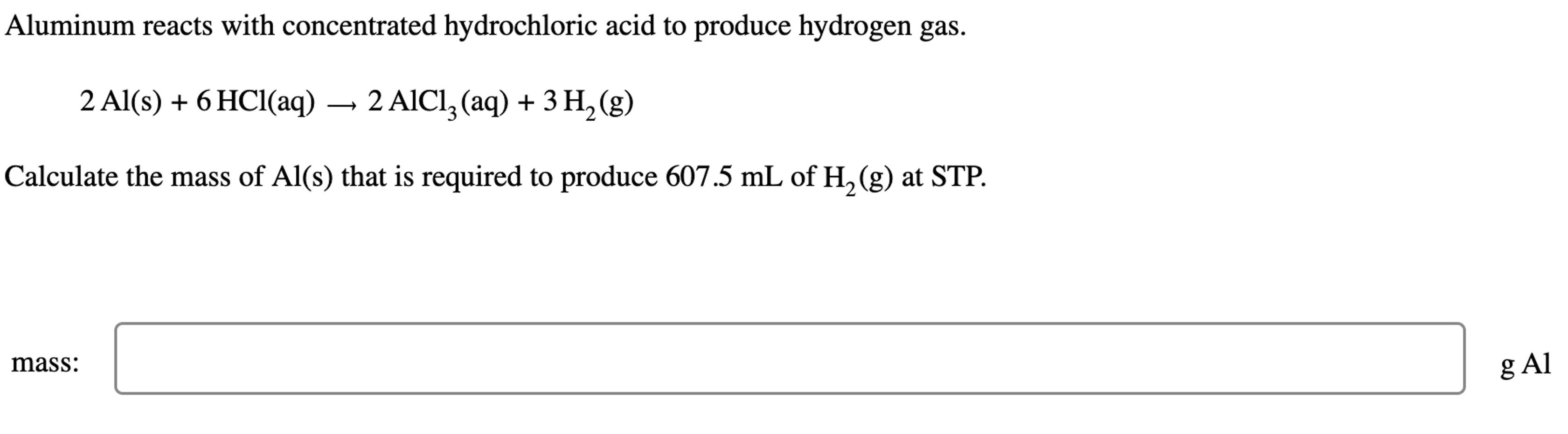 Solved Aluminum Reacts With Concentrated Hydrochloric Acid 3353