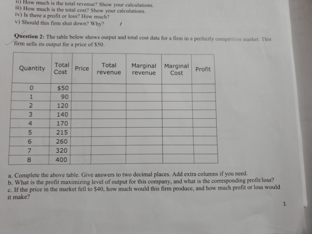 Solved 11) How much is the total revenue? Show your | Chegg.com