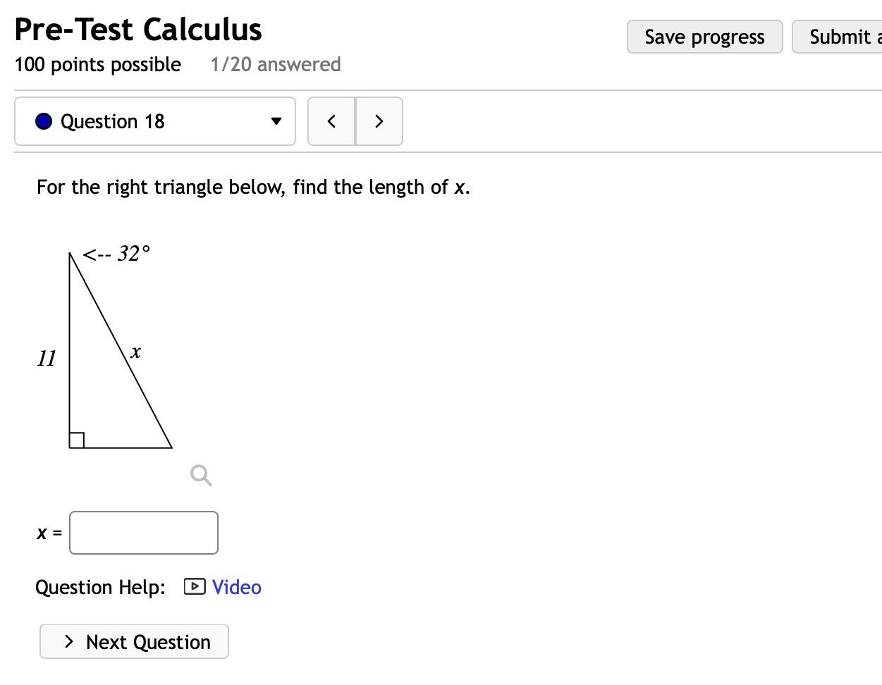Solved Pre-Test Calculus 100 points possible 1/20 answered | Chegg.com