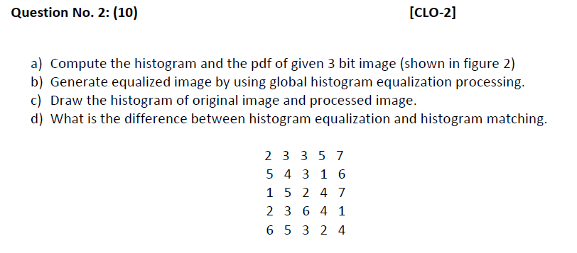 Solved Question No. 2: (10) [CLO-2] a) Compute the histogram | Chegg.com