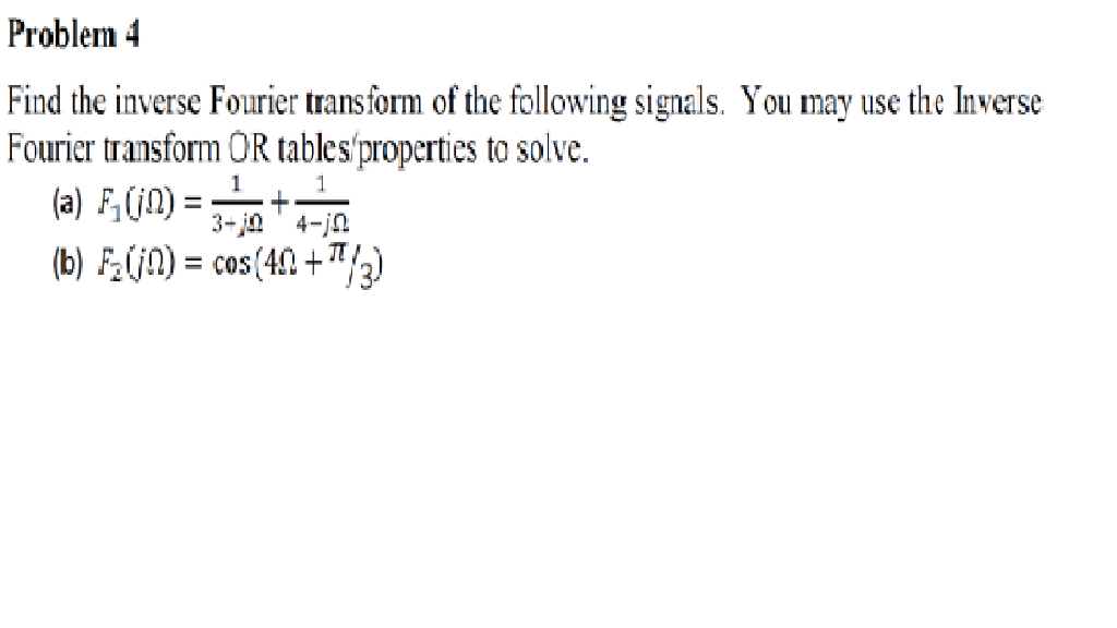 Solved Problem 4 Find The Inverse Fourier Transform Of The