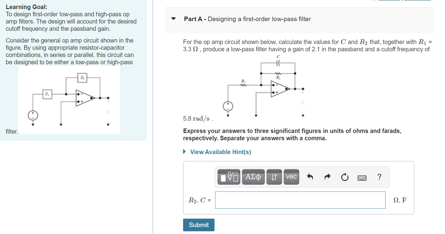 Solved Part A - Designing a first-order low-pass filter | Chegg.com