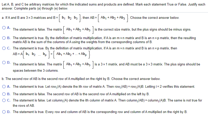 Solved Let A, B, And C Be Arbitrary Matrices For Which The | Chegg.com