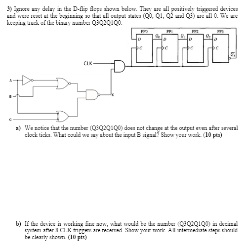 Solved 3) Ignore any delay in the D-flip flops shown below. | Chegg.com