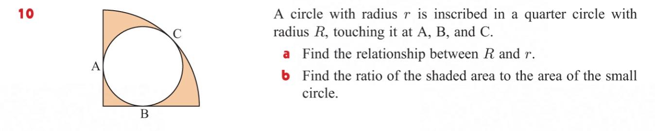 Solved A circle with radius r is inscribed in a quarter | Chegg.com
