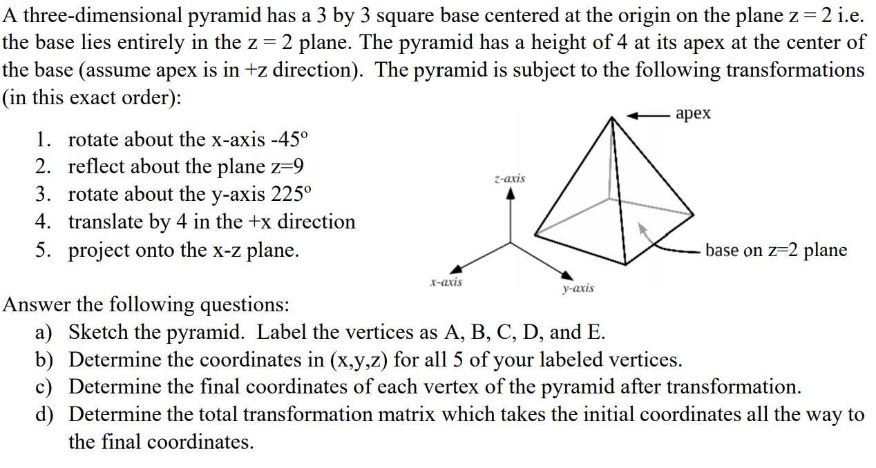 Solved A three-dimensional pyramid has a 3 by 3 square base | Chegg.com