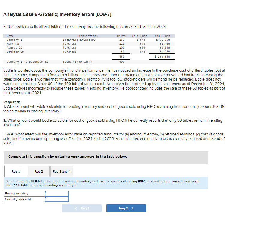 Solved Analysis Case 9-6 (Static) Inventory errors [LO9-7] | Chegg.com