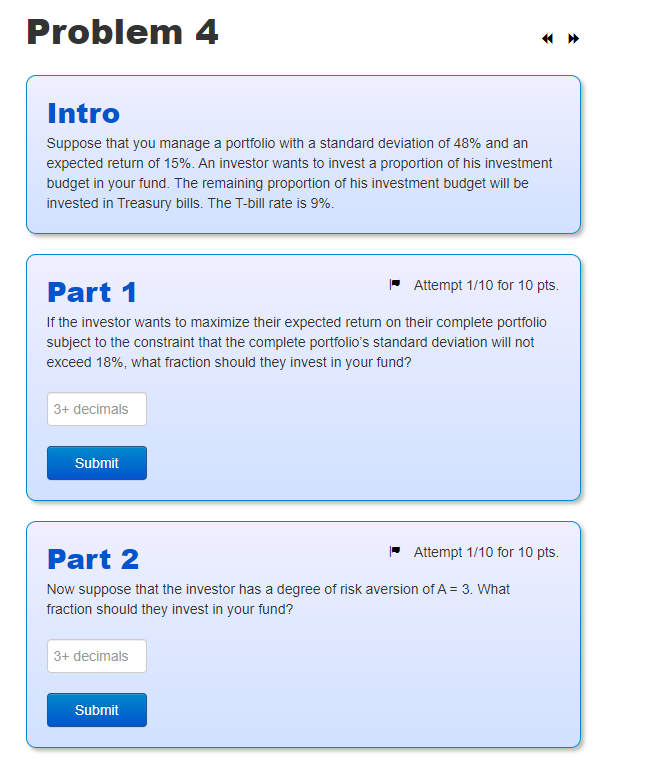 Solved Problem 4 Intro Suppose that you manage a portfolio | Chegg.com