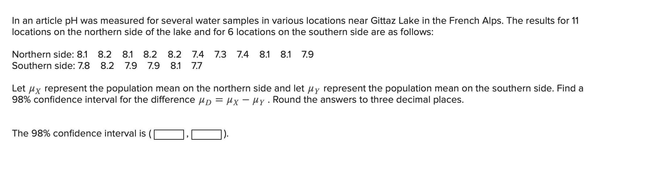 Solved In an article pH was measured for several water | Chegg.com