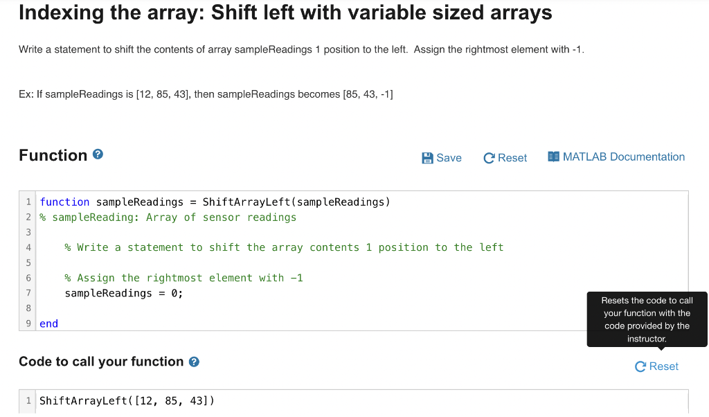 Solved Indexing the array: Shift left with variable sized | Chegg.com