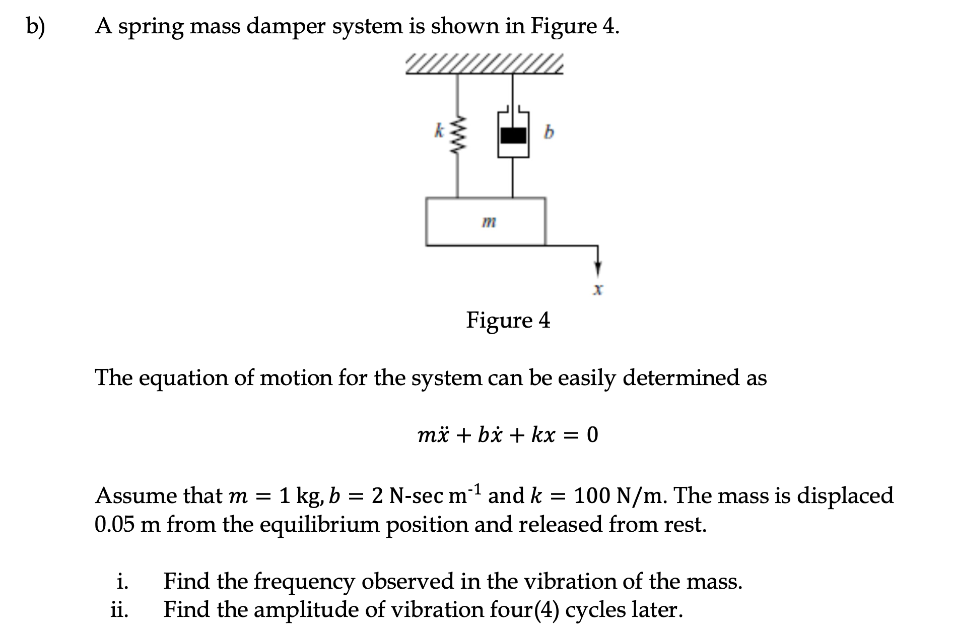 Solved A Spring Mass Damper System Is Shown In Figure 4 3217