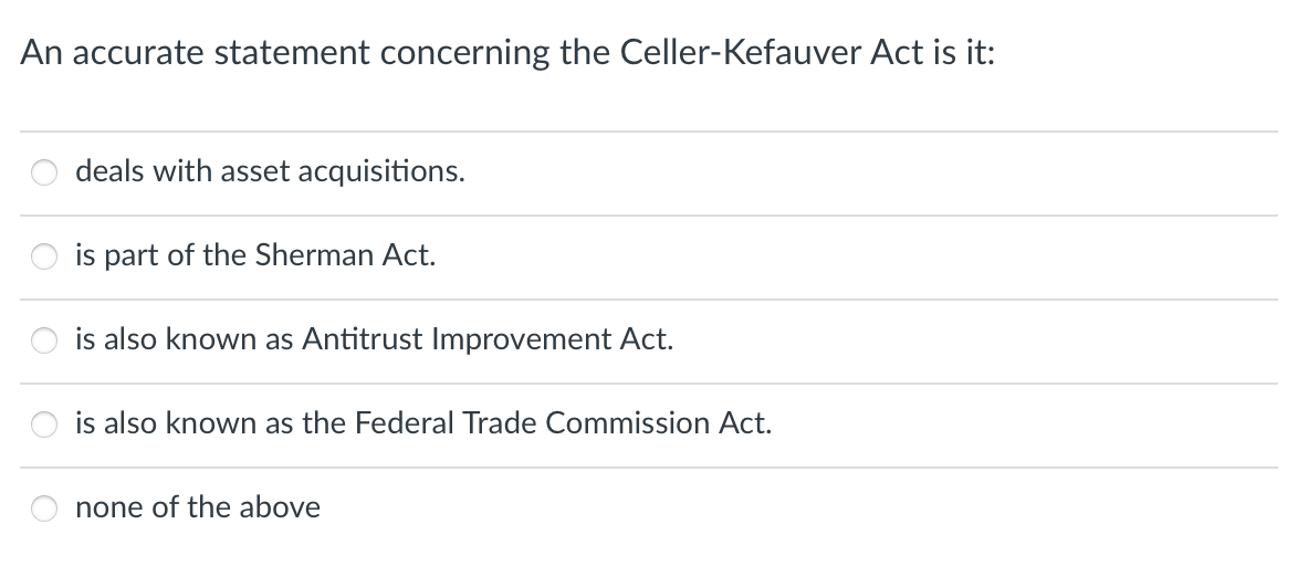 Solved An accurate statement concerning the CellerKefauver