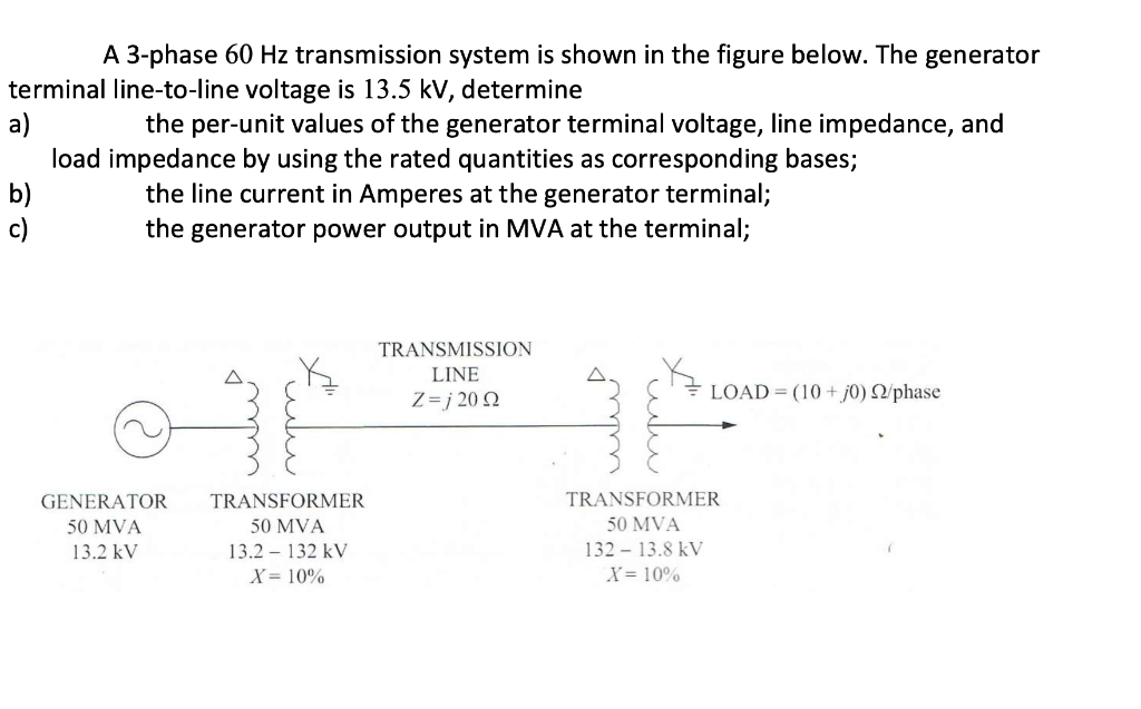 Solved A 3-phase 60 Hz transmission system is shown in the | Chegg.com