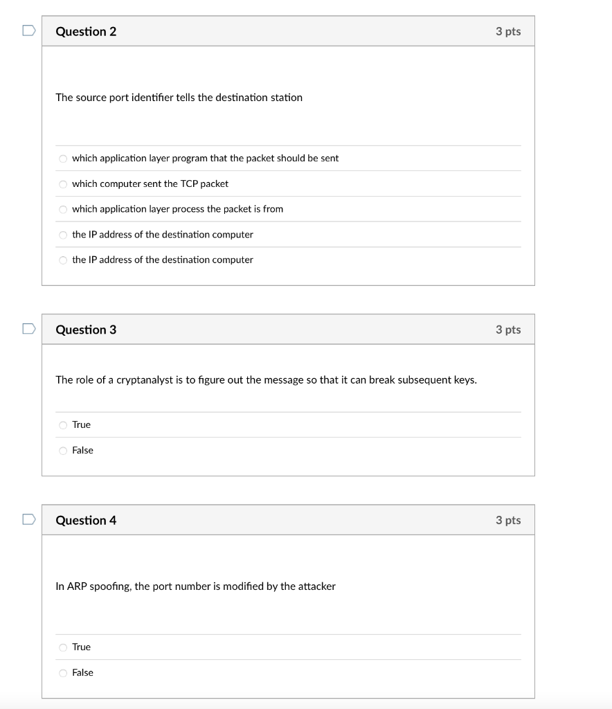 Solved Question 2 3 pts The source port identifier tells the | Chegg.com