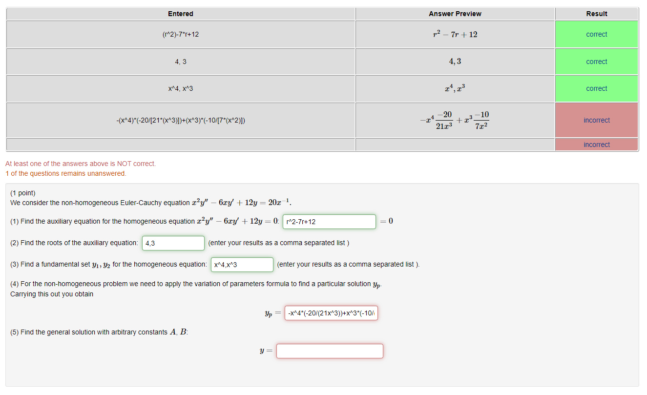 Solved At least one of the answers above is NOT correct.1 | Chegg.com