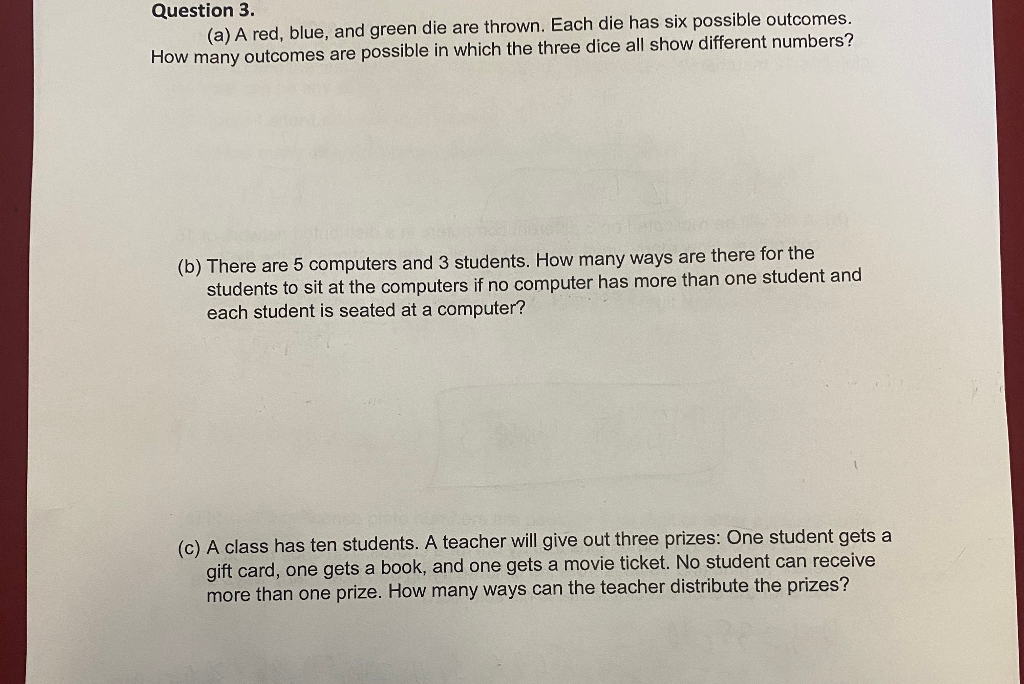 Solved Question 3. (a) A Red, Blue, And Green Die Are | Chegg.com