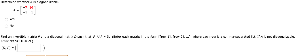 Solved Determine whether A is diagonalizable 1 1 0 0 1 1 Yes | Chegg.com