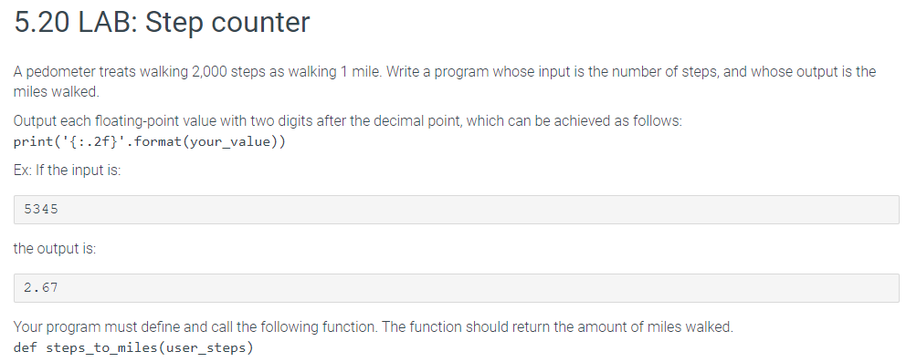 Solved: Need this done in Python 5.20 LAB: Step counter A