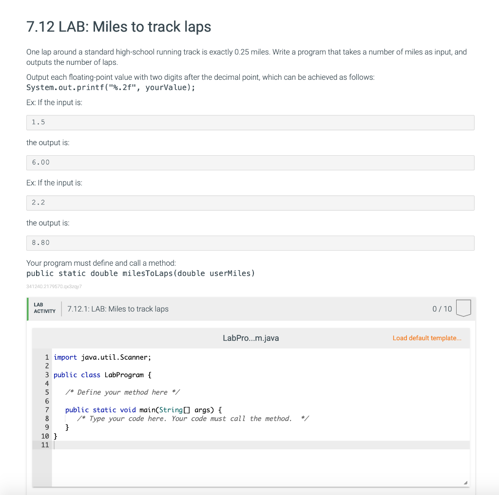 Solved 7.12 LAB: Miles to track laps One lap around a | Chegg.com