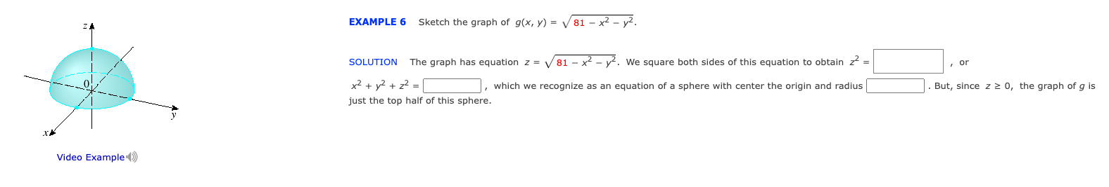 Solved Sketch The Graph Of G X Y Sqrt 81 X 2 Y 2 Chegg Com