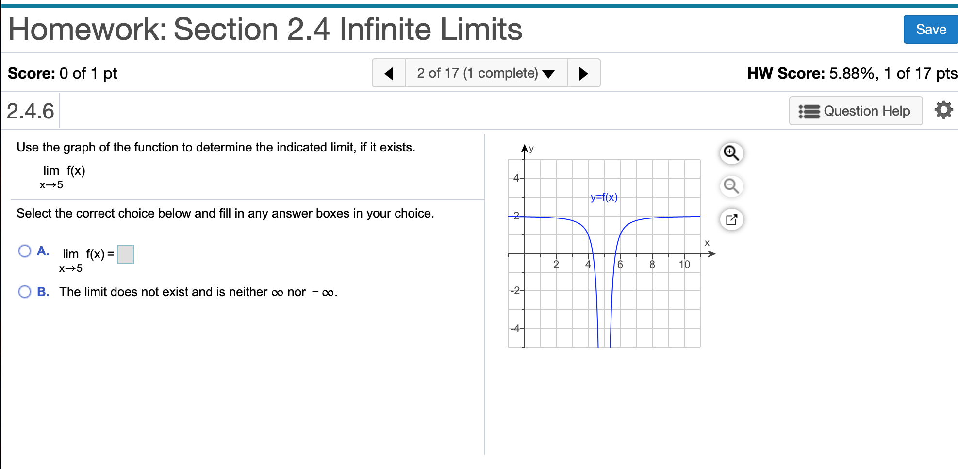 Solved Homework: Section 2.4 Infinite Limits Save Score: 0 | Chegg.com