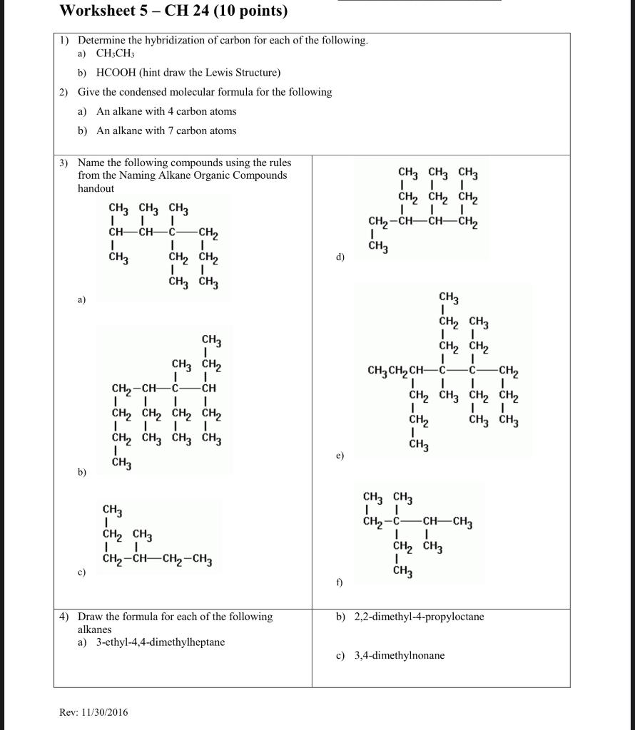 The Complete Organic Chemistry Worksheet Hydrocarbons Organic Compounds