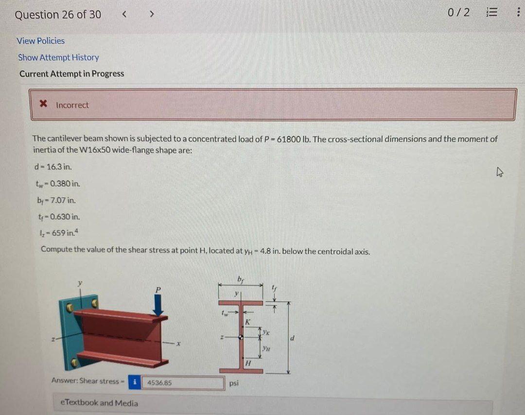 [solved] The Cantilever Beam Shown Is Subjected To A Conc