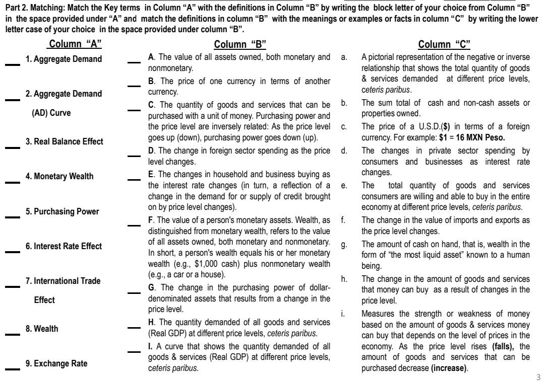 Solved a. C. Part 2. Matching: Match the Key terms in Column | Chegg.com