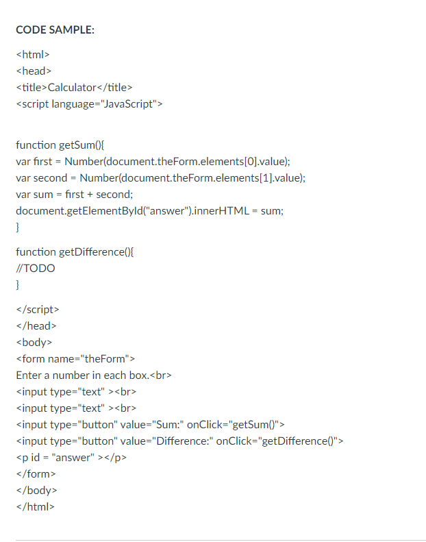 Solved finish the code sample below to create a simple four chegg