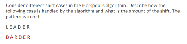 Solved Consider different shift cases in the Horspool's | Chegg.com