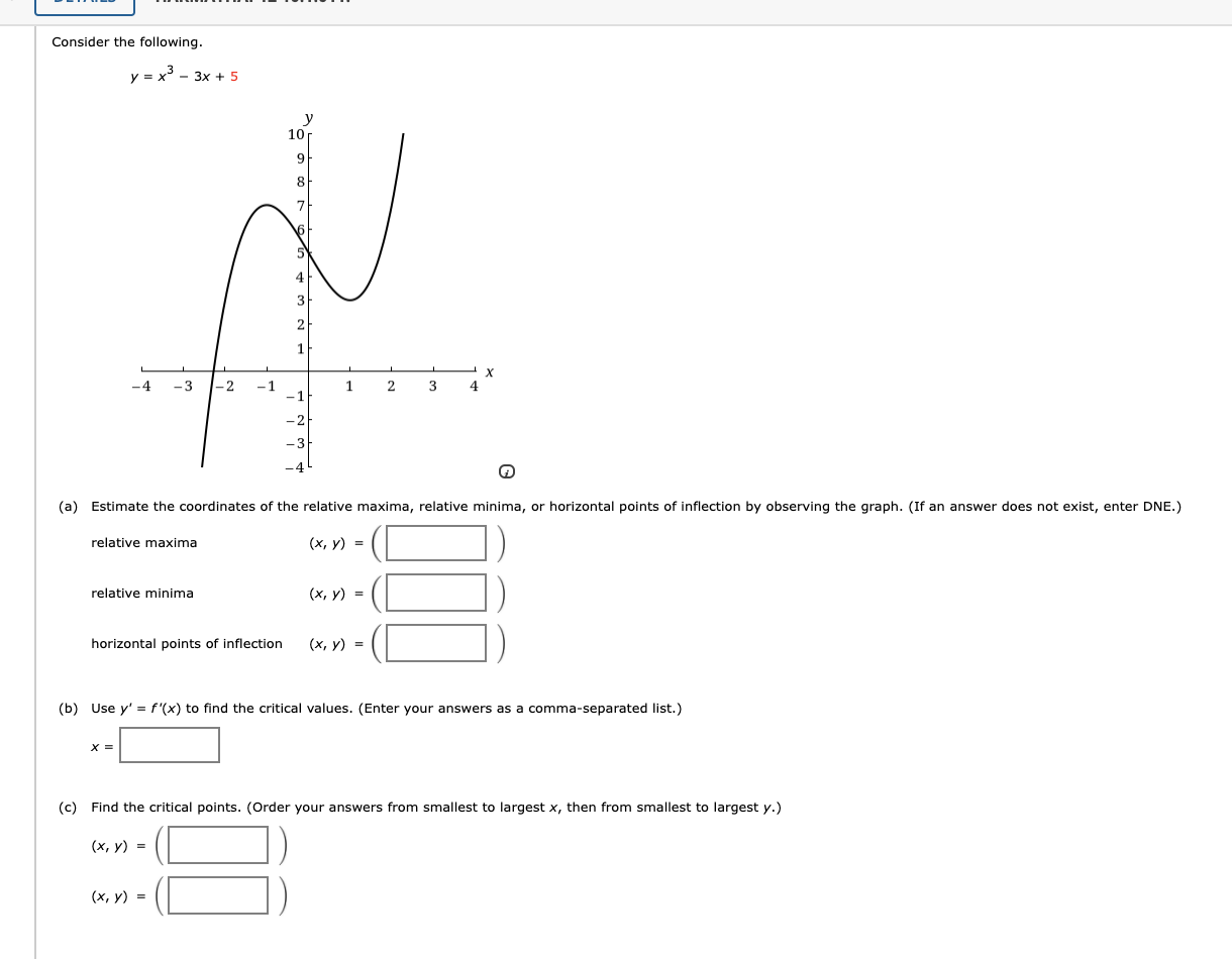 Solved Consider the following. y = x - 3x + 5 10 9 8 -4 -3 | Chegg.com