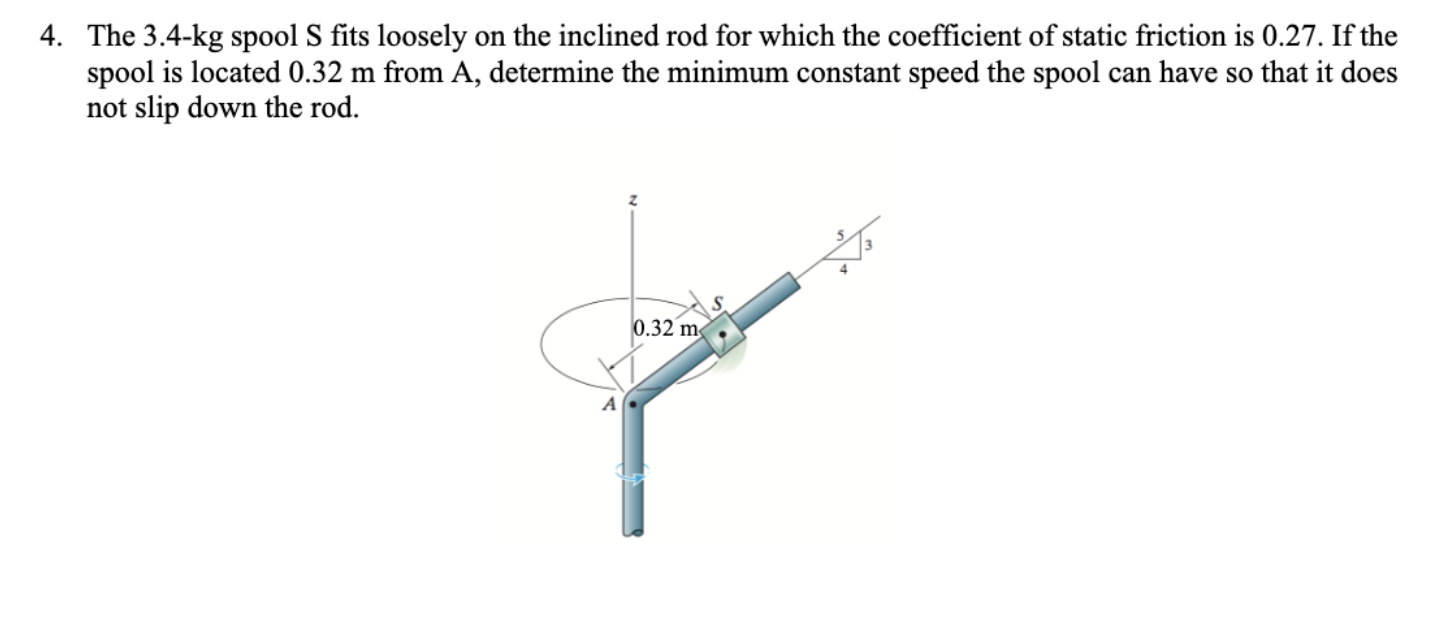 Solved 4. The 3.4-kg spool S fits loosely on the inclined | Chegg.com