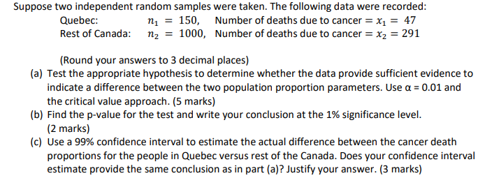 Solved Suppose Two Independent Random Samples Were Taken. | Chegg.com