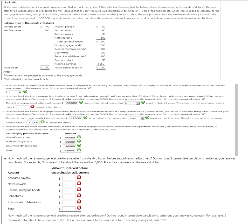 Liquidation At the time it defaulted on its interest | Chegg.com