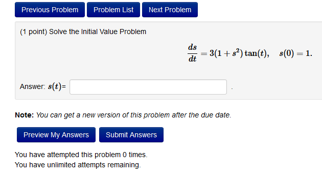Solved (1 point) Solve the Initial Value Problem | Chegg.com