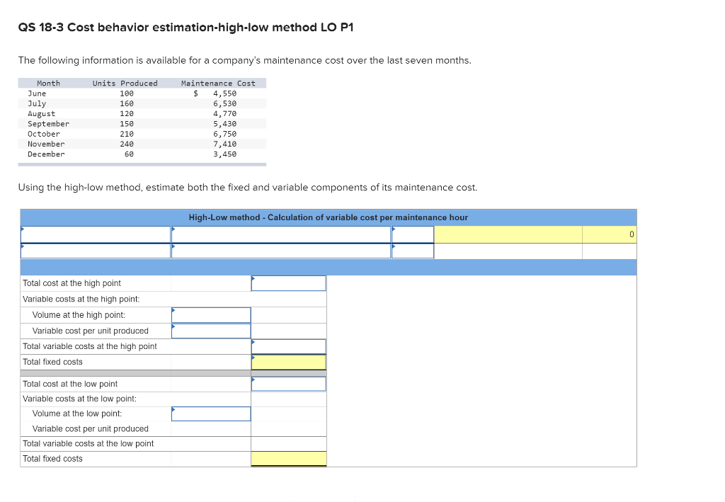 Solved QS 18-3 Cost behavior estimation-high-low method LO | Chegg.com