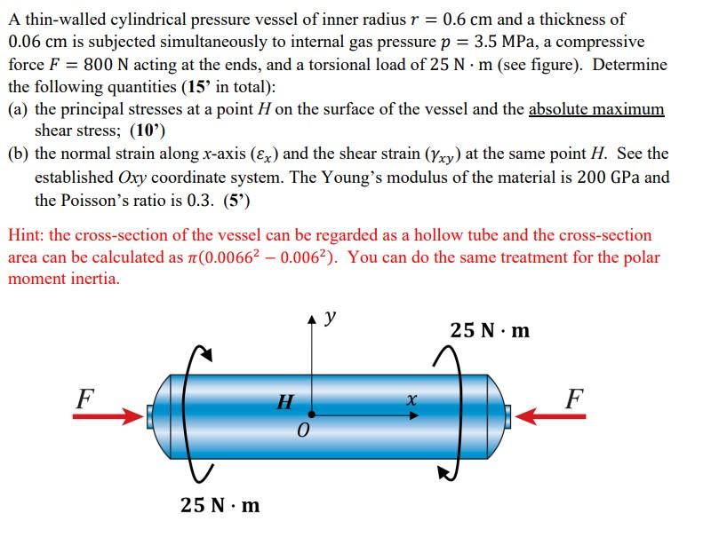 Solved A thin-walled cylindrical pressure vessel of inner | Chegg.com