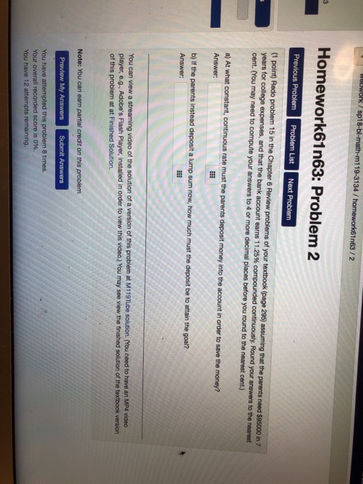 Solved 19-3134/ 1n63/2 Homework61n63: Problem 2 (1 point) | Chegg.com