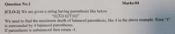 Solved Question No:1 Marks:04 [CLO-2] We are given a string | Chegg.com