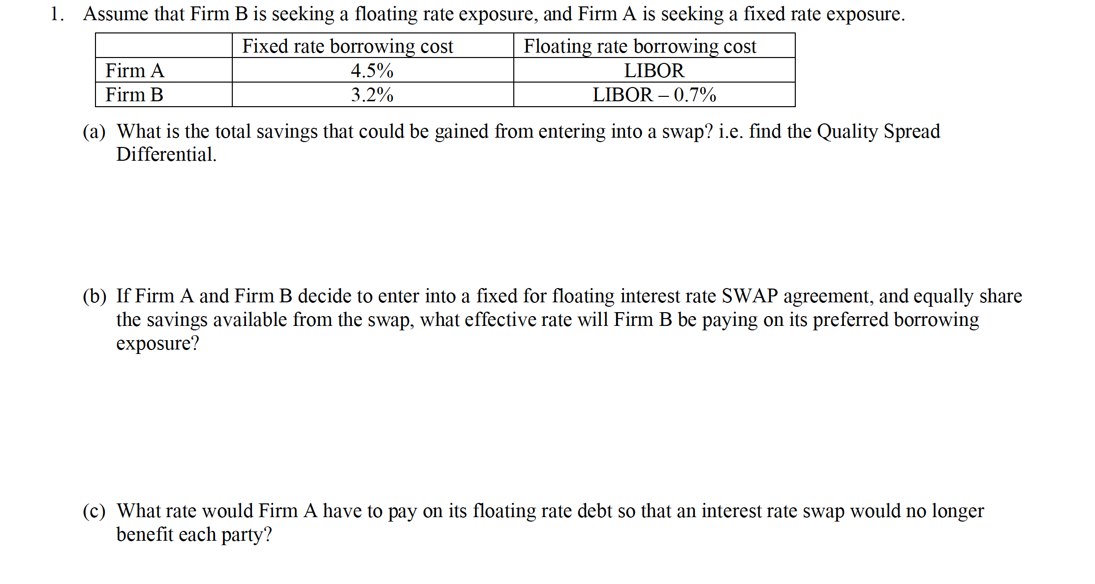 Solved Assume That Firm B Is Seeking A Floating Rate | Chegg.com