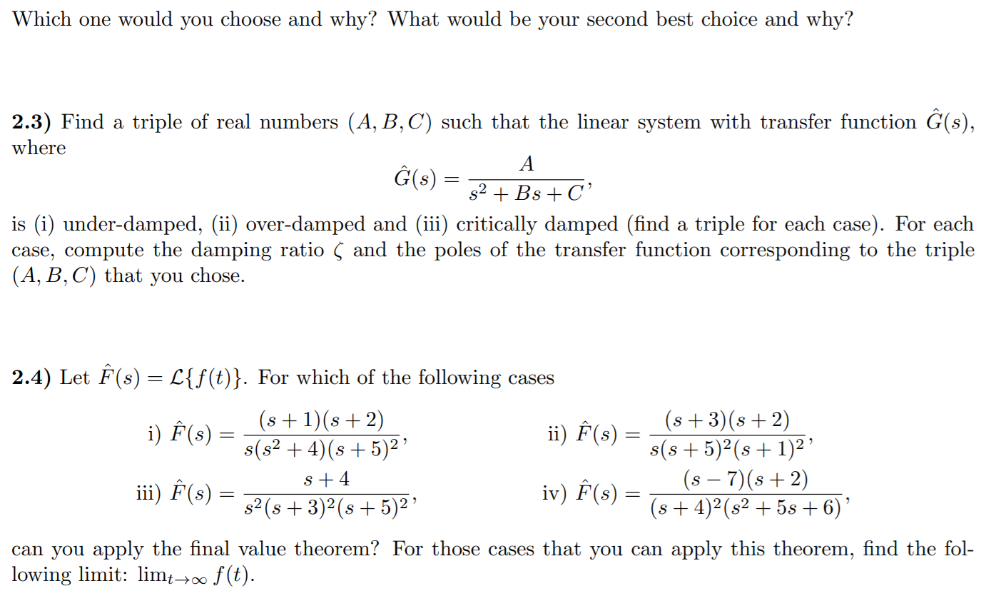 Solved 2 1 Consider A Linear System With Transfer Functi Chegg Com