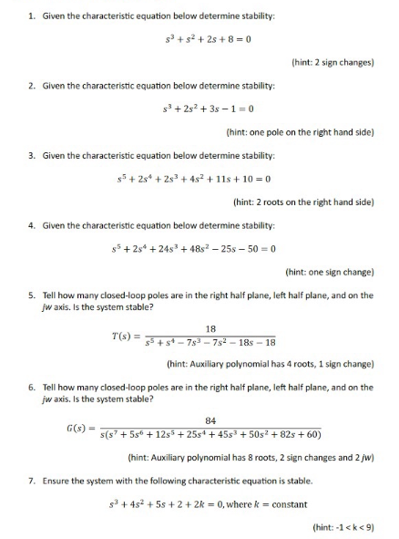 Solved helpGiven the characteristic equation below determine | Chegg.com